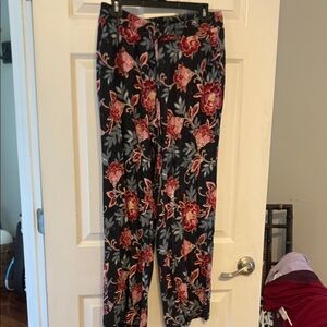 LOFT Black and Red Floral Trousers nwt